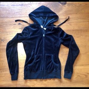 SO Black Velour Zip-Up Hoodie Jacket